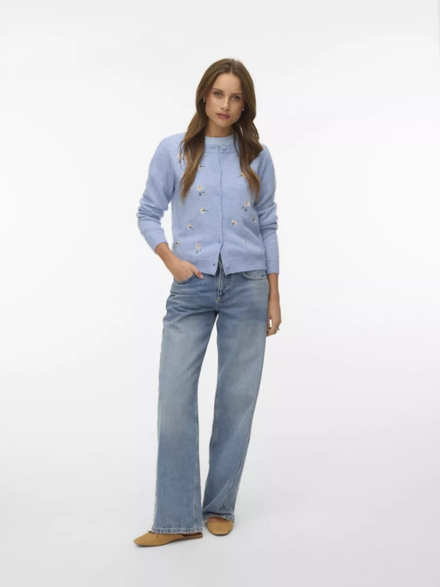 VERO MODA-VMFIORELLA EMB LS O-NECK SHORT CARD-10340096-Brunnera Blue-LICHT BLAUW