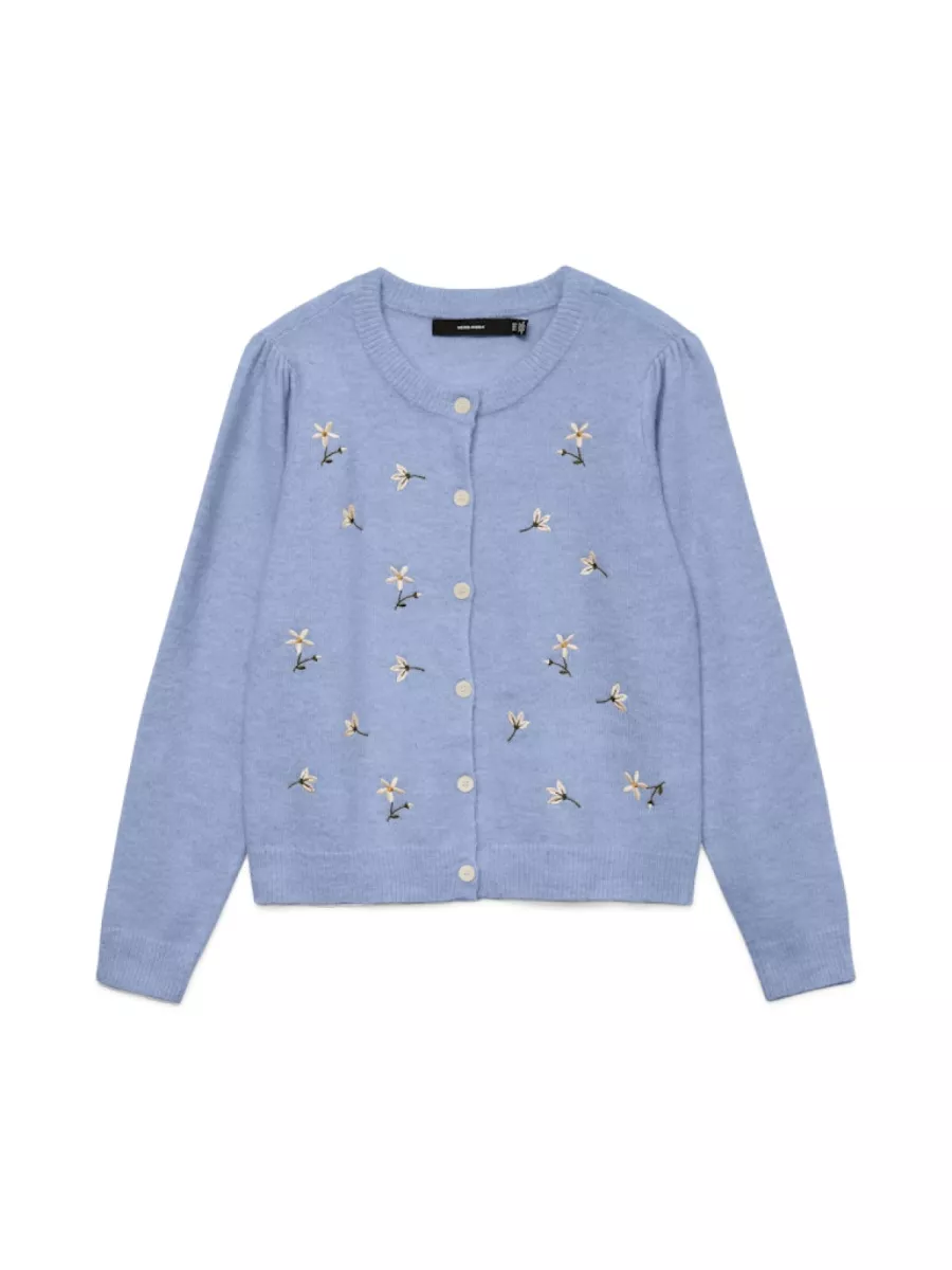 VERO MODA-VMFIORELLA EMB LS O-NECK SHORT CARD-10340096-Brunnera Blue-LICHT BLAUW