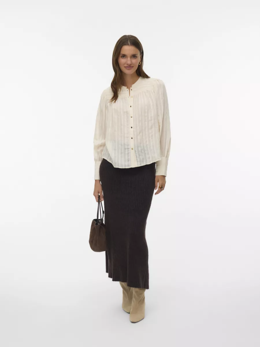 VERO MODA-VMISELLE L/S SHIRT WVN BTQ-10334659-Birch-CREME