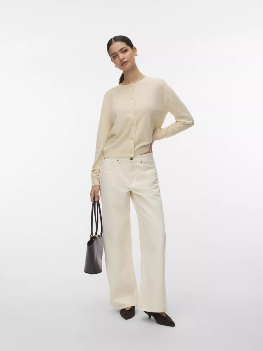 VERO MODA-VMMARINA POINTELLE LS O-N CARDIGAN-10340111-Birch-CREME