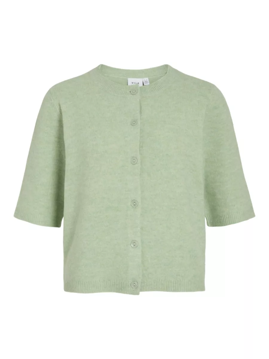 VILA-VILIGA 2/4 O-NECK KNIT CARDIGAN - N-14113226-Smoke Green-GROEN