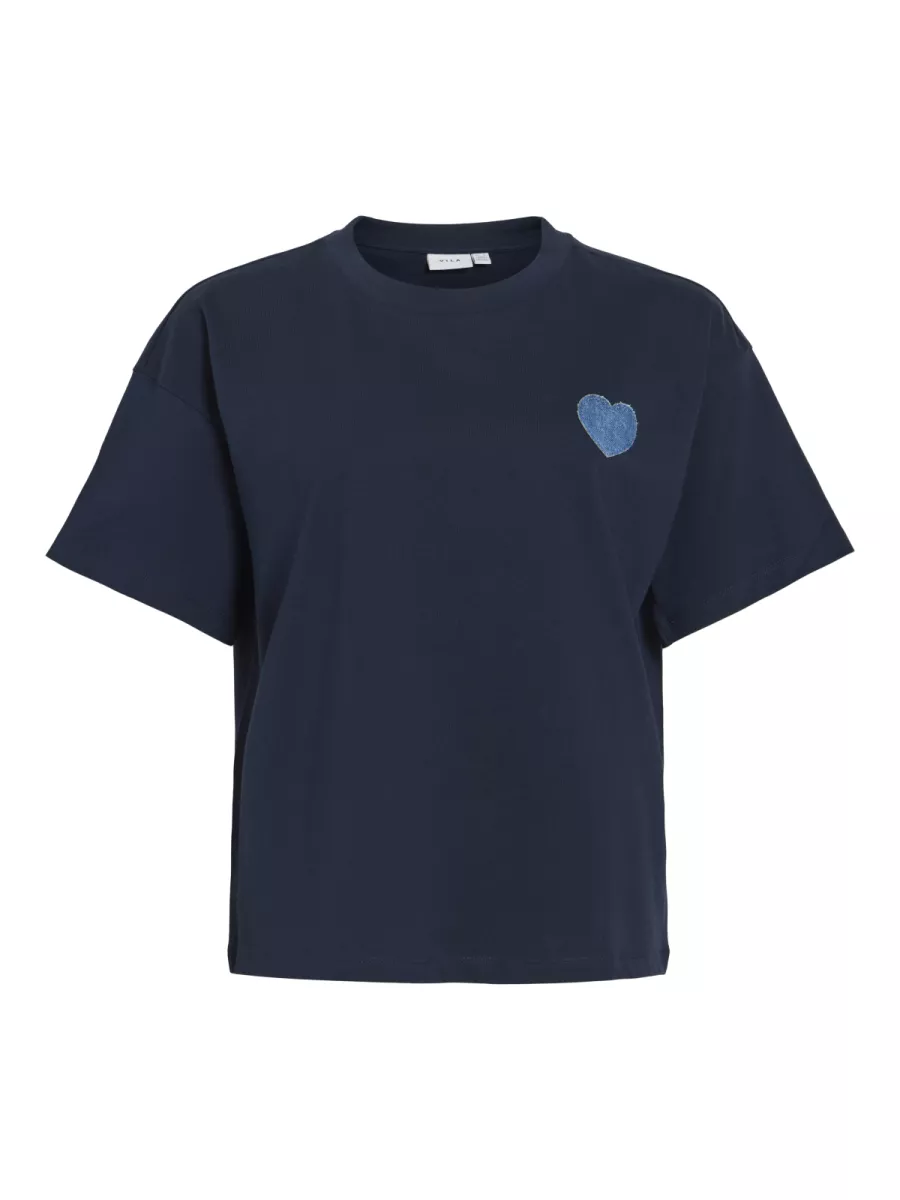 VILA-VIMONIE HEART O-NECK S/S TOP-14113596-Navy Blazer-NAVY