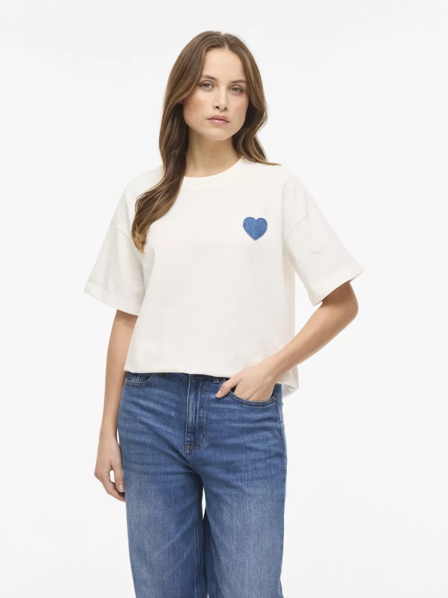 VILA-VIMONIE HEART O-NECK S/S TOP-14113596-Snow White-WIT
