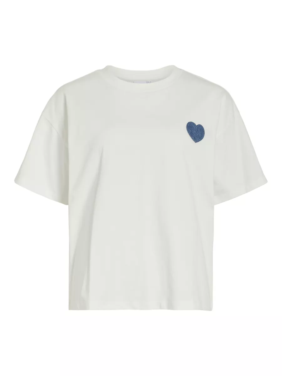 VILA-VIMONIE HEART O-NECK S/S TOP-14113596-Snow White-WIT
