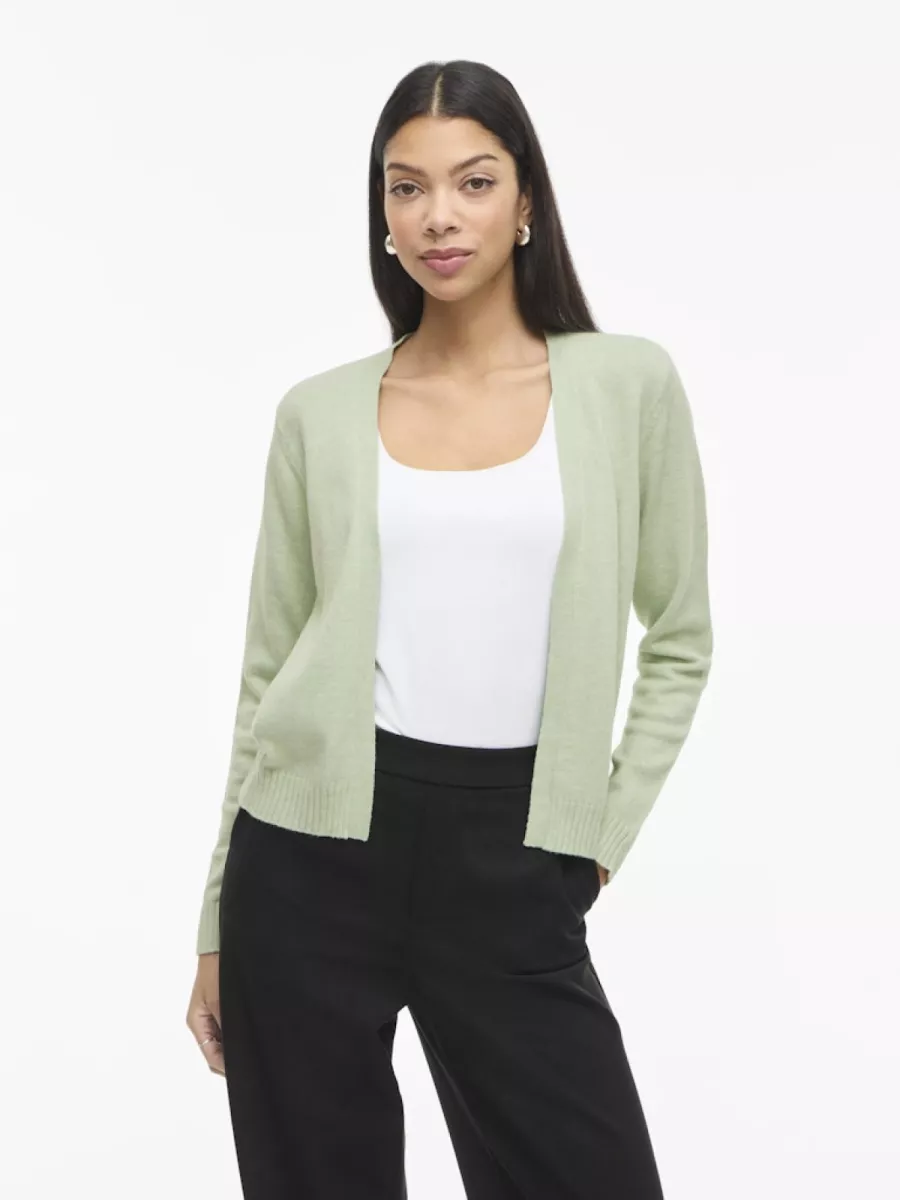 VILA-VIRIL SHORT L/S KNIT CARDIGAN-NOOS-14060800-Smoke Green-GROEN