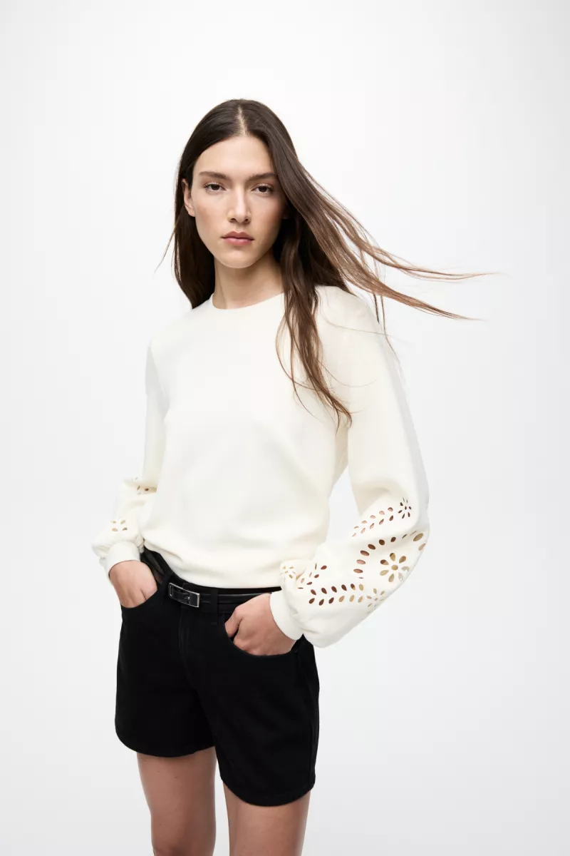 VILA-VISANDY L/S DETAIL SWEAT TOP - NOOS-14114310-Birch-CREME