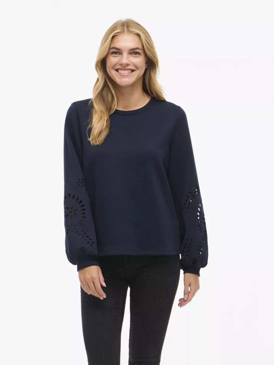 VILA-VISANDY L/S DETAIL SWEAT TOP - NOOS-14114310-Navy Blazer-NAVY