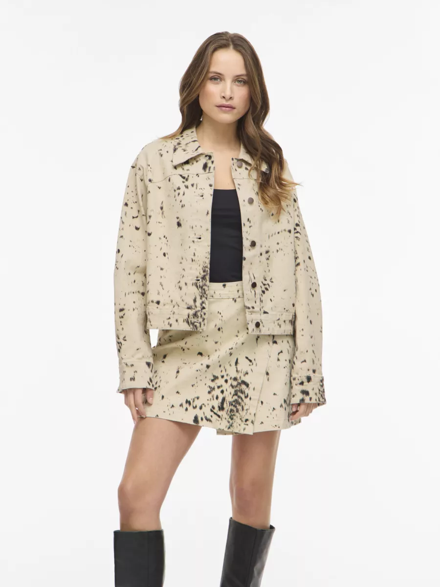 VILA-VISANORA L/S PRINT DENIM JACKET/BFS-14113207-Birch-BRUIN COMBINATIES