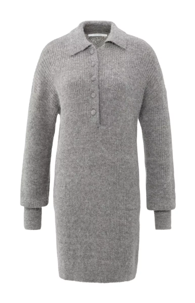 YAYA-Gebreide jurk met knoopdetails; Polyamide/Alpaca-01-600005-510-99032-TAUPE