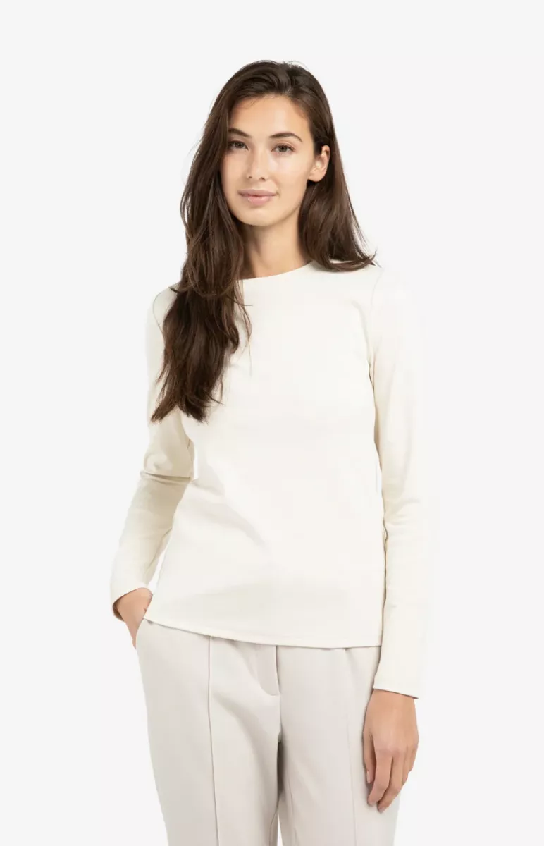 YAYA-Katoenen longsleeve shirt; Cotton/Elastane-01-719040-601-30905-BEIGE