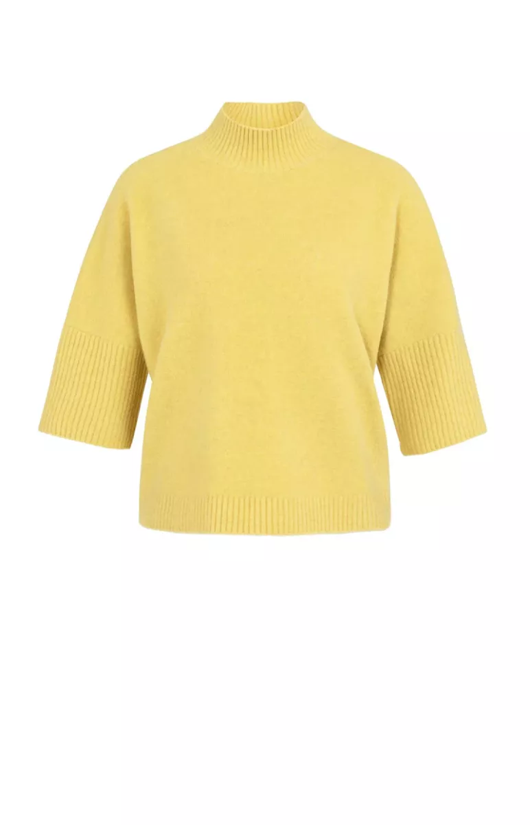 YAYA-Trui met geribde driekwart mou; Acrylic/Polyamide/Cotton/Elastane; 406262-01-000437-601-406262-GEEL/OKER COMBINATIE