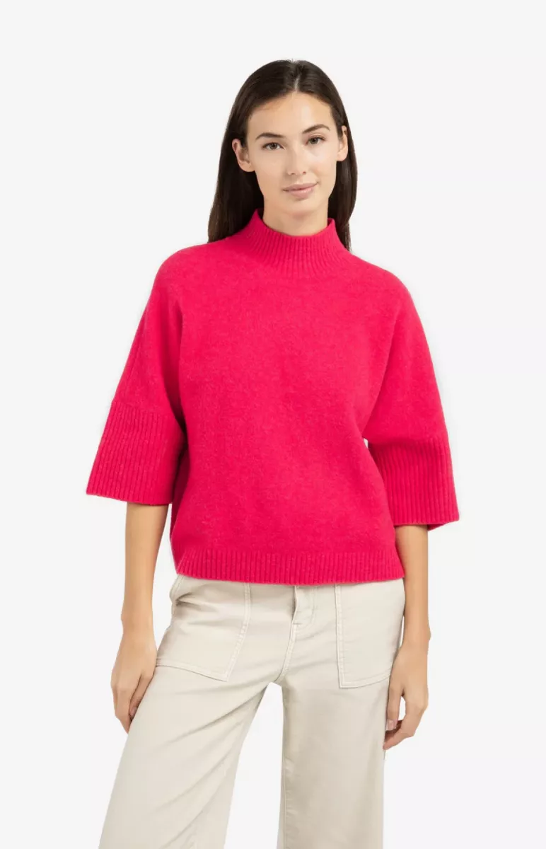 YAYA-Trui met geribde driekwart mou; Acrylic/Polyamide/Cotton/Elastane; 818522-01-000437-601-818522-PINK