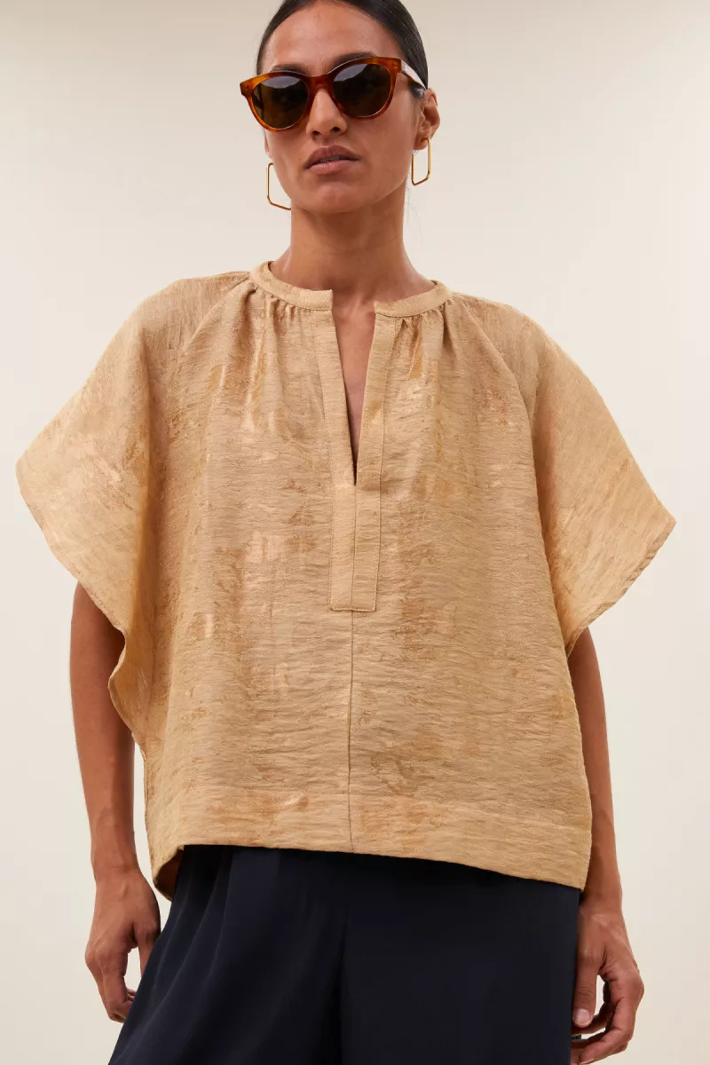 By-bar-Vina Jacquard Blouse-26112041-771 Desert-GOUD