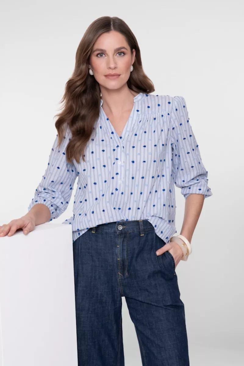 GEISHA-Blouse stripes + dots-63057-14-625 blue-BLAUW