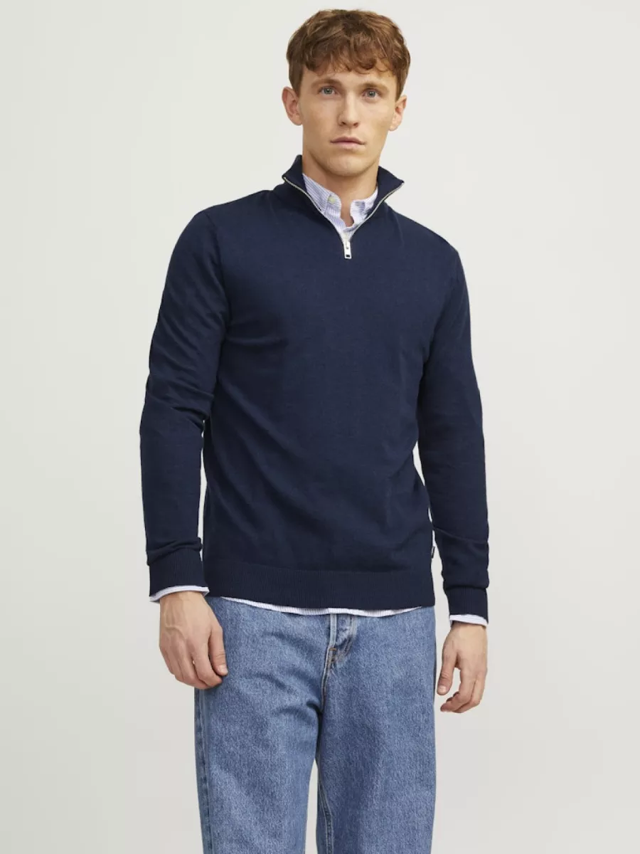JACK & JONES-JJEEMIL KNIT HALF ZIP NOOS-12189339-Navy blazer-NAVY