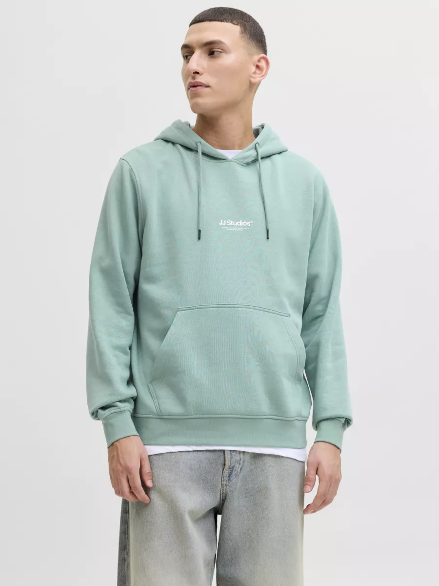 JACK & JONES-JJESOHO SWEAT HOOD NOOS-12278789-Mineral blue-BLUE
