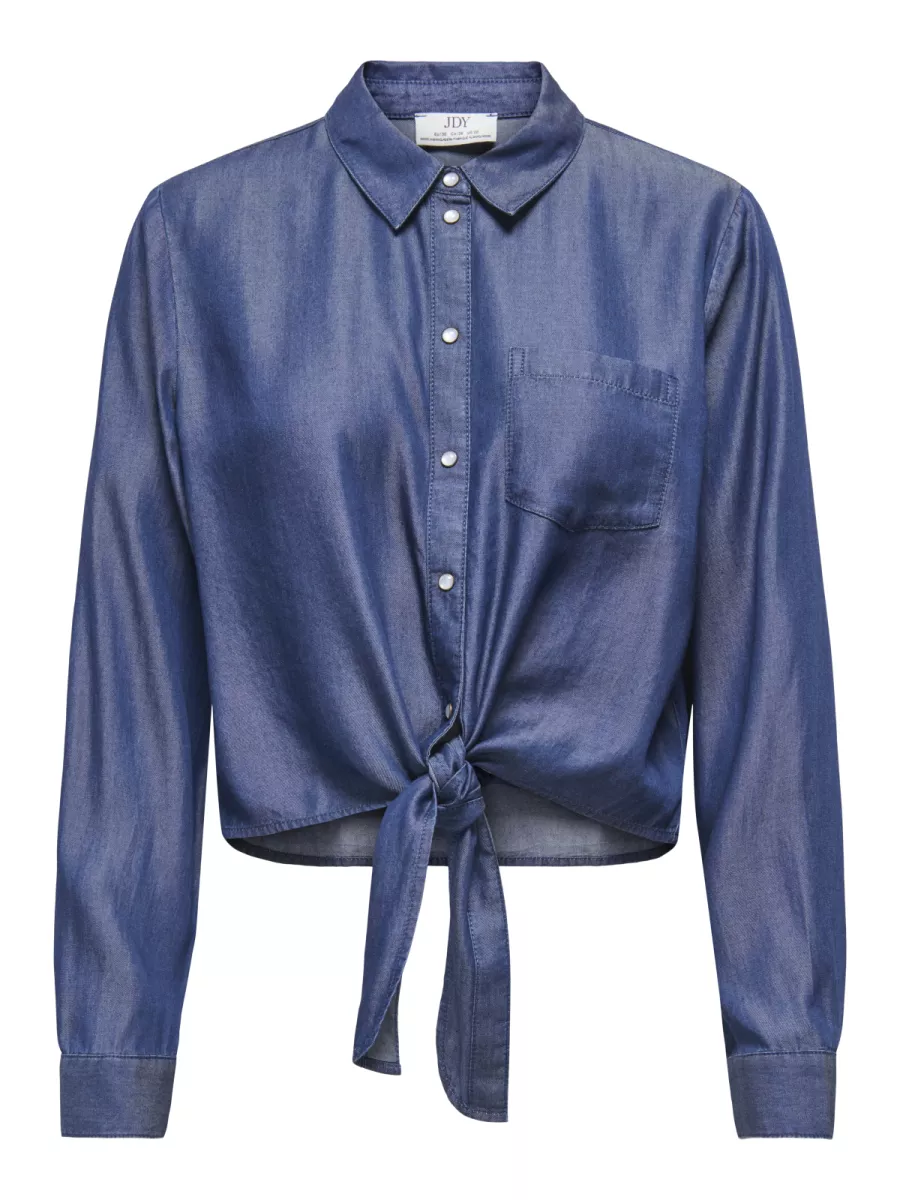 JDY-JDYJASPER L/S KNOT SHIRT WVN-15252957-Dark Blue Denim-DONKER DENIM
