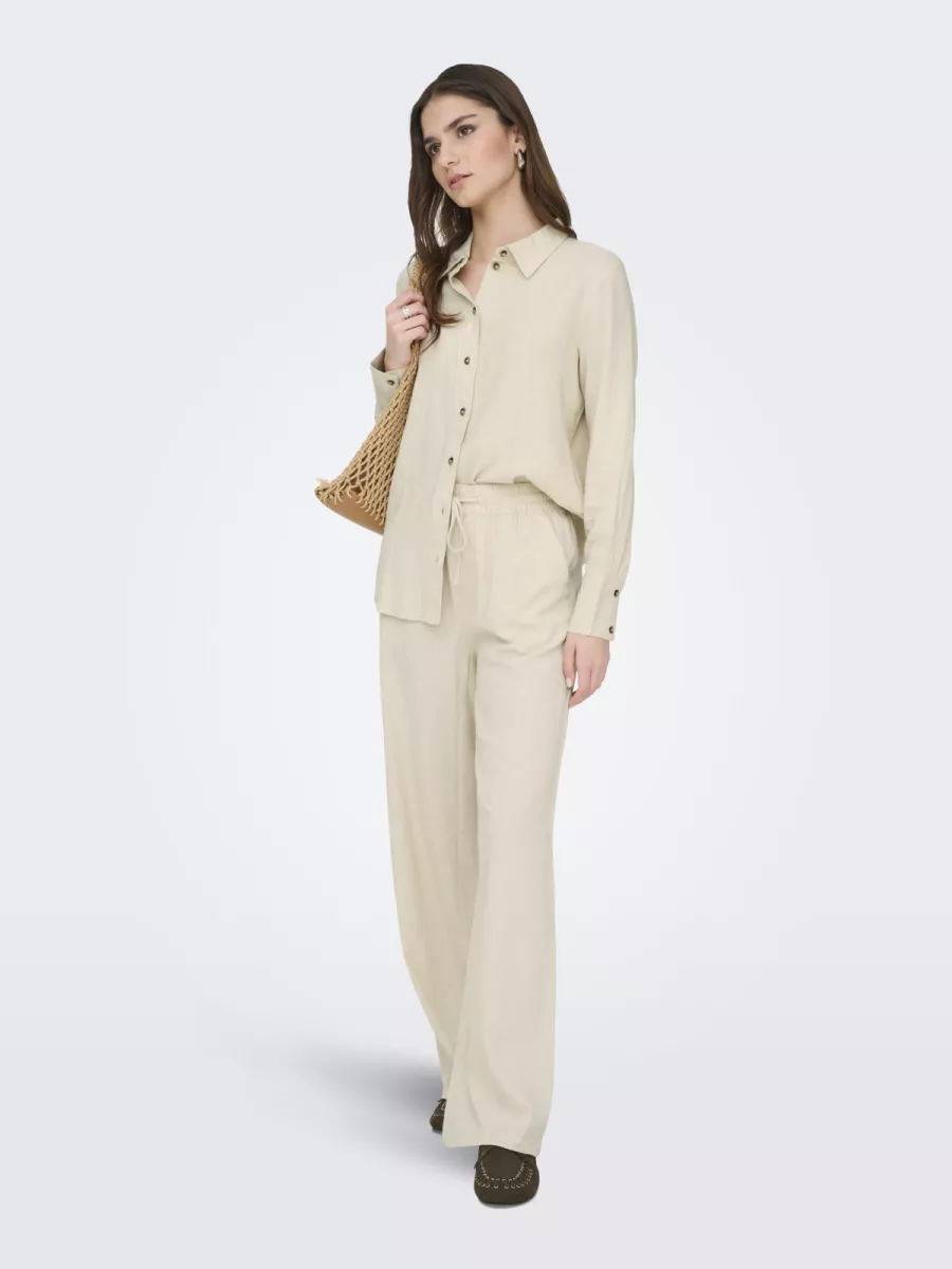 JDY-JDYSAY L/S LINEN LOOSE SHIRT WVN NO-15318364-Oatmeal-GRIJS MELEE