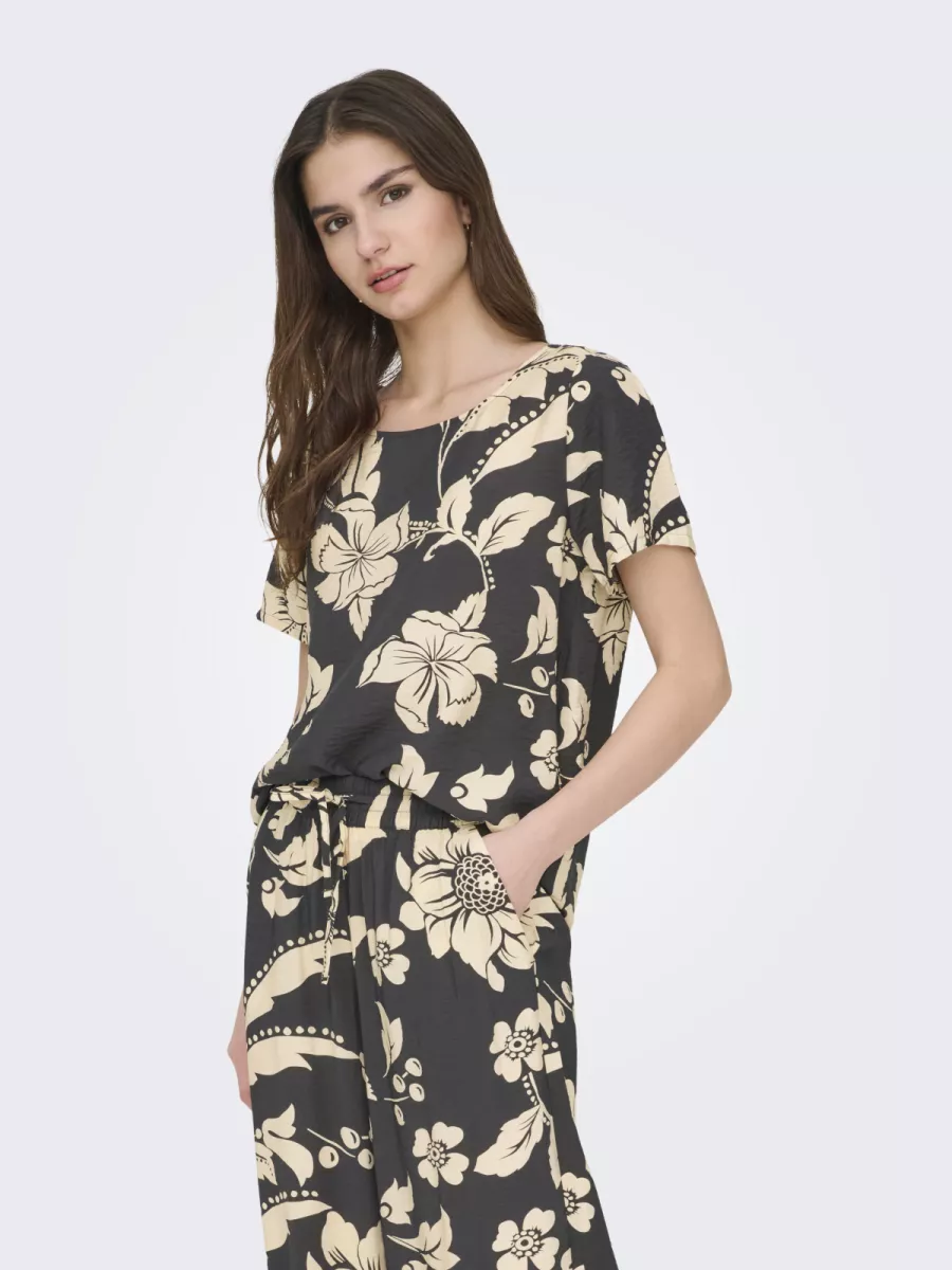 JDY-JDYTROYA LIFE S/S O-NECK TOP WVN DI-15347687-Phantom-GRIJS COMBINATIES