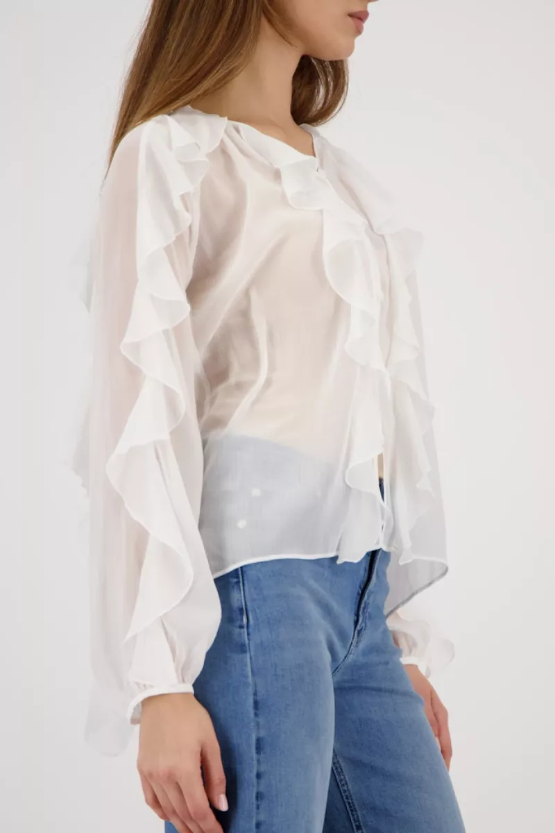 Monari-Georgette blouse with ruffles-410315-102 Off white-OFF WHITE