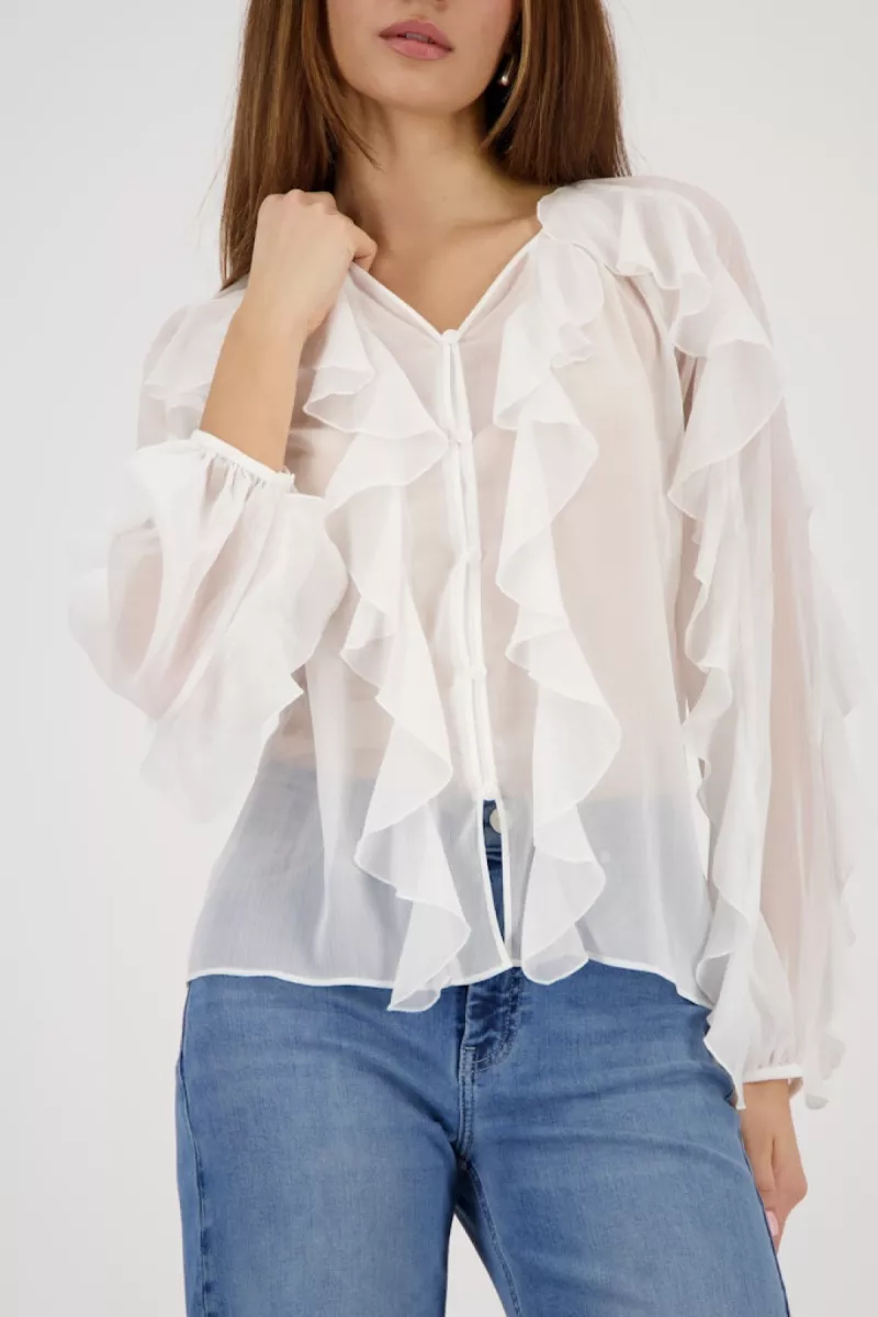 Monari-Georgette blouse with ruffles-410315-102 Off white-OFF WHITE