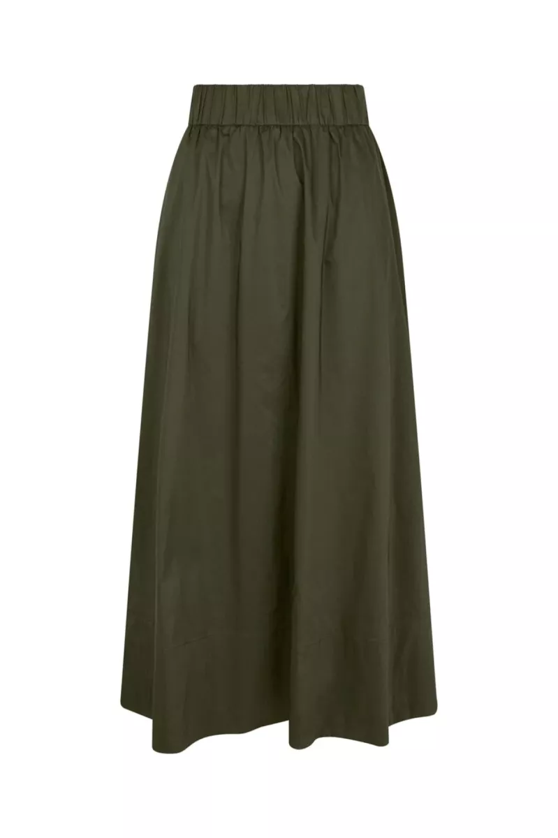 Neo Noir-Yara Long Poplin Skirt-163076-151 Army-LEGERGROEN