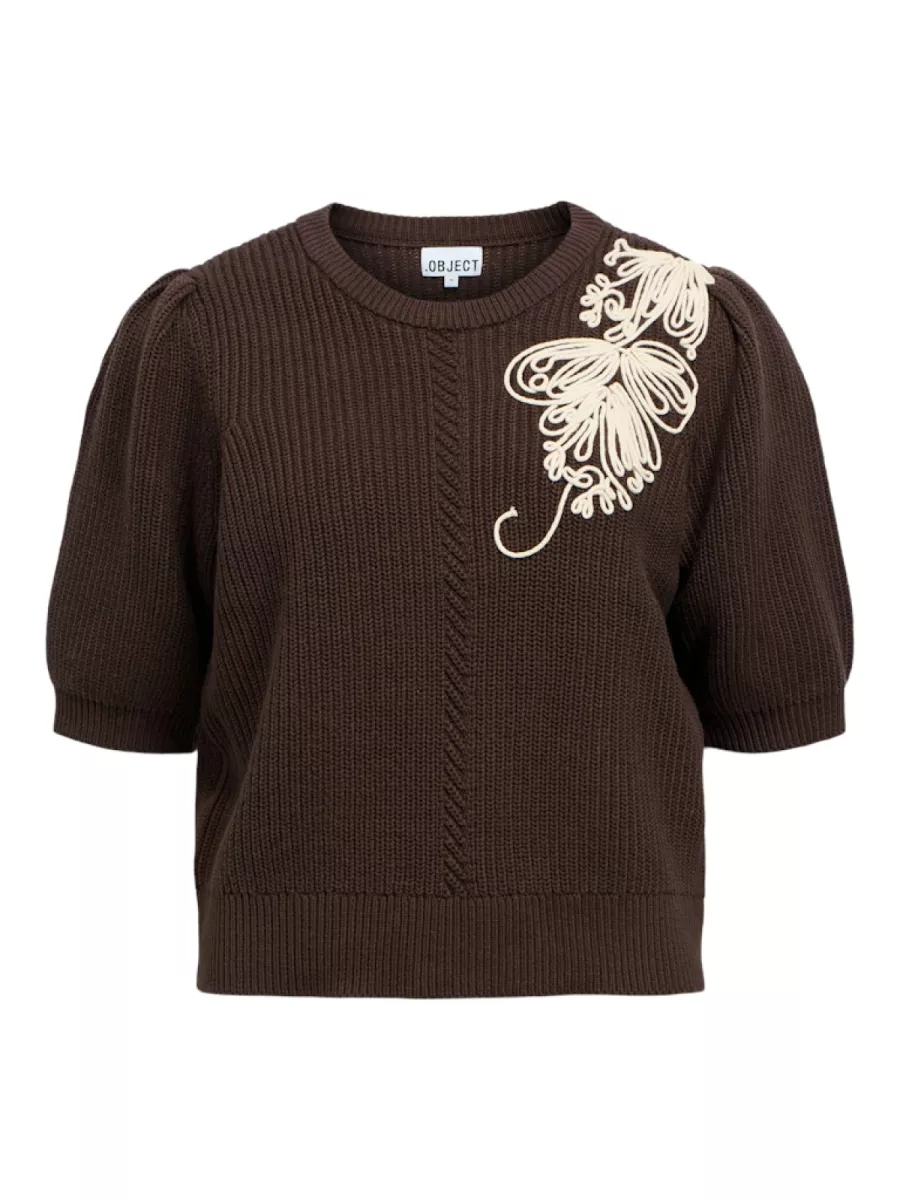 OBJECT-OBJSTAR S/S RE KNIT PULLOVER 143-23048339-Seal Brown-BRUIN COMBINATIES