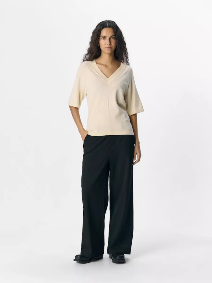 OBJECT-OBJTHESS 2/4 LO V-NECK KNIT TOP NOO-23045806-Sandshell-ECRU