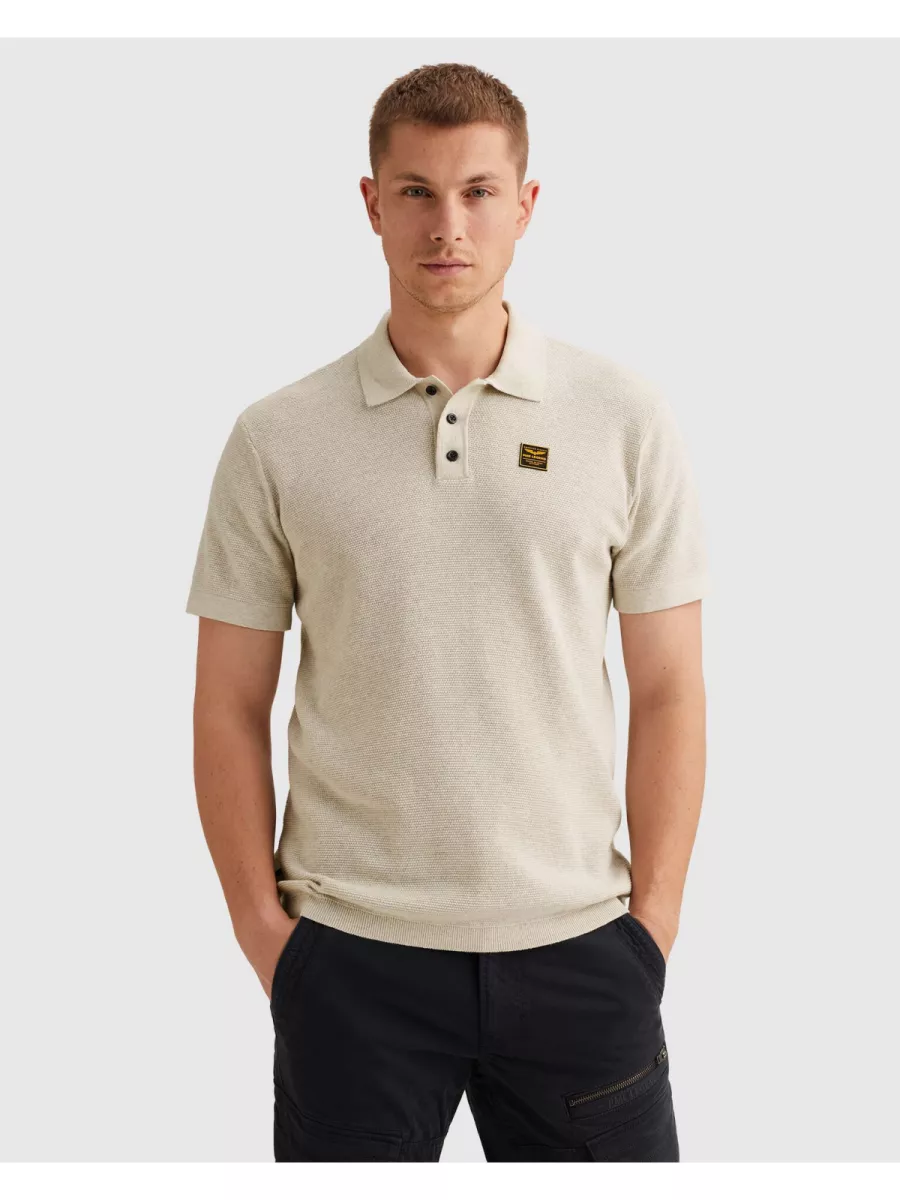 PME LEGEND-Short sleeve polo cotton structure-PPSS2602853-910 Bone white melee-BEIGE