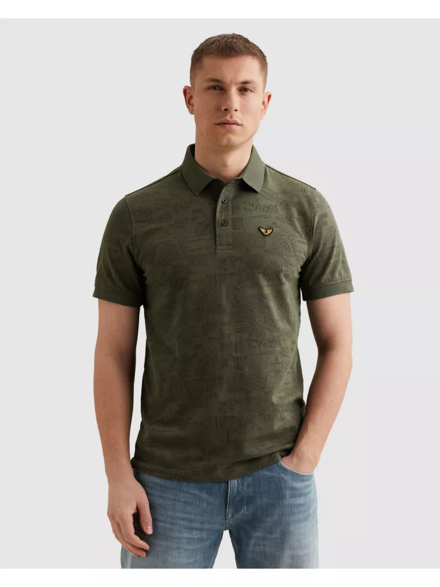 PME LEGEND-Short sleeve polo jacquard jersey-PPSS2603883-6150 Thyme-GROEN
