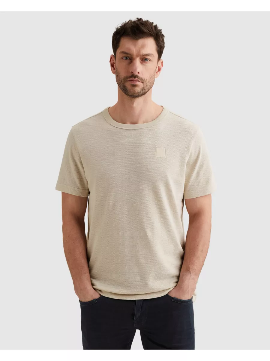 PME LEGEND-Short sleeve r-neck jacquard strip-PTSS2602563-7013 Bone white-BEIGE