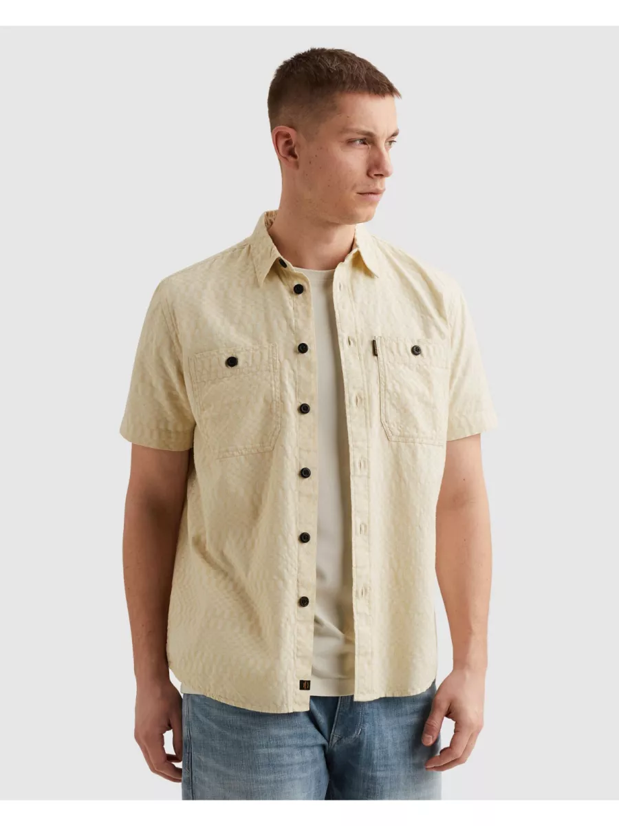 PME LEGEND-Short Sleeve Shirt Jacquard-PSIS2603270-7013 Bone white-BEIGE