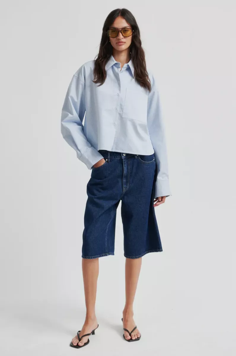 Second Female-Blouse LM-Joza Cropped Shirt-5996 Light Blue Denim-LICHT DENIM