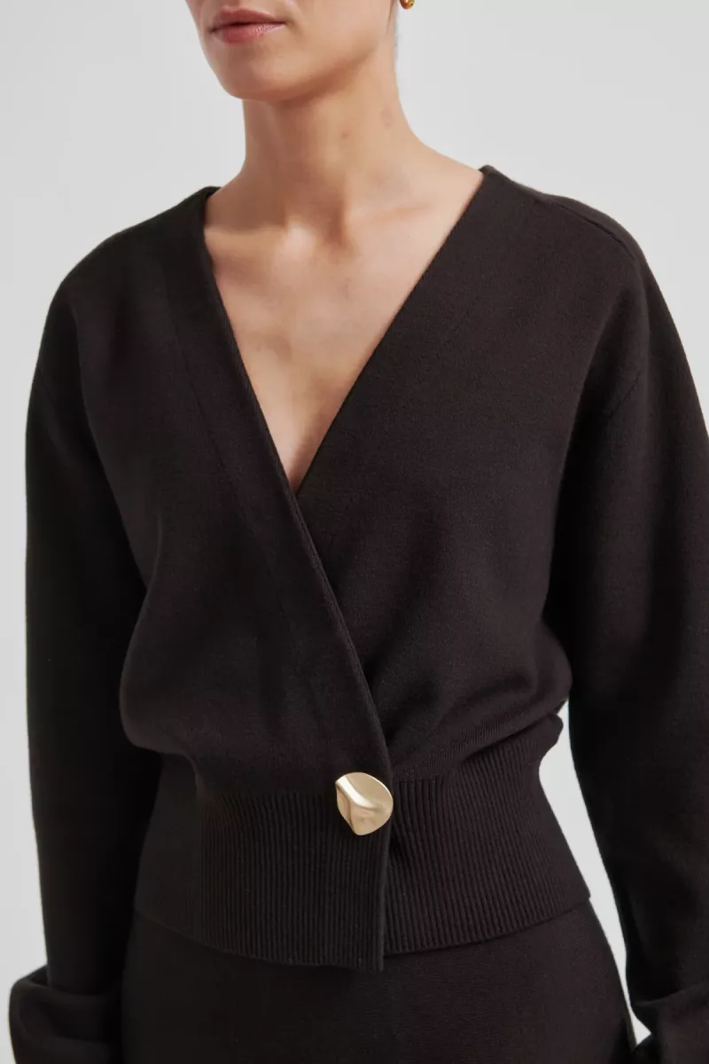 Second Female-Cardigan-Saria Wrap Knit-6150 Chocolate Tort-CHOCOLADE