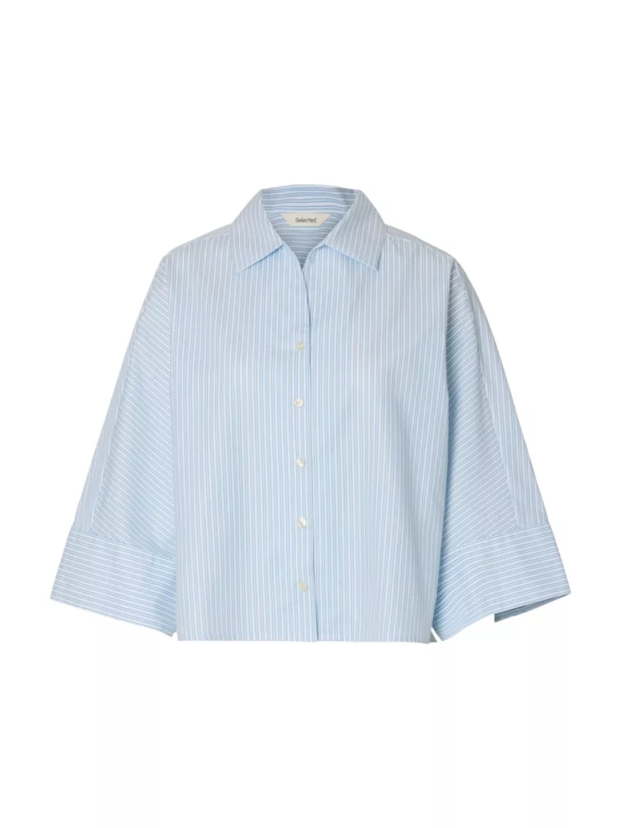 Selected Femme-SLFESTER OVERSIZE 3/4 SHIRT B-16100618-Malibue Blue-BLUE