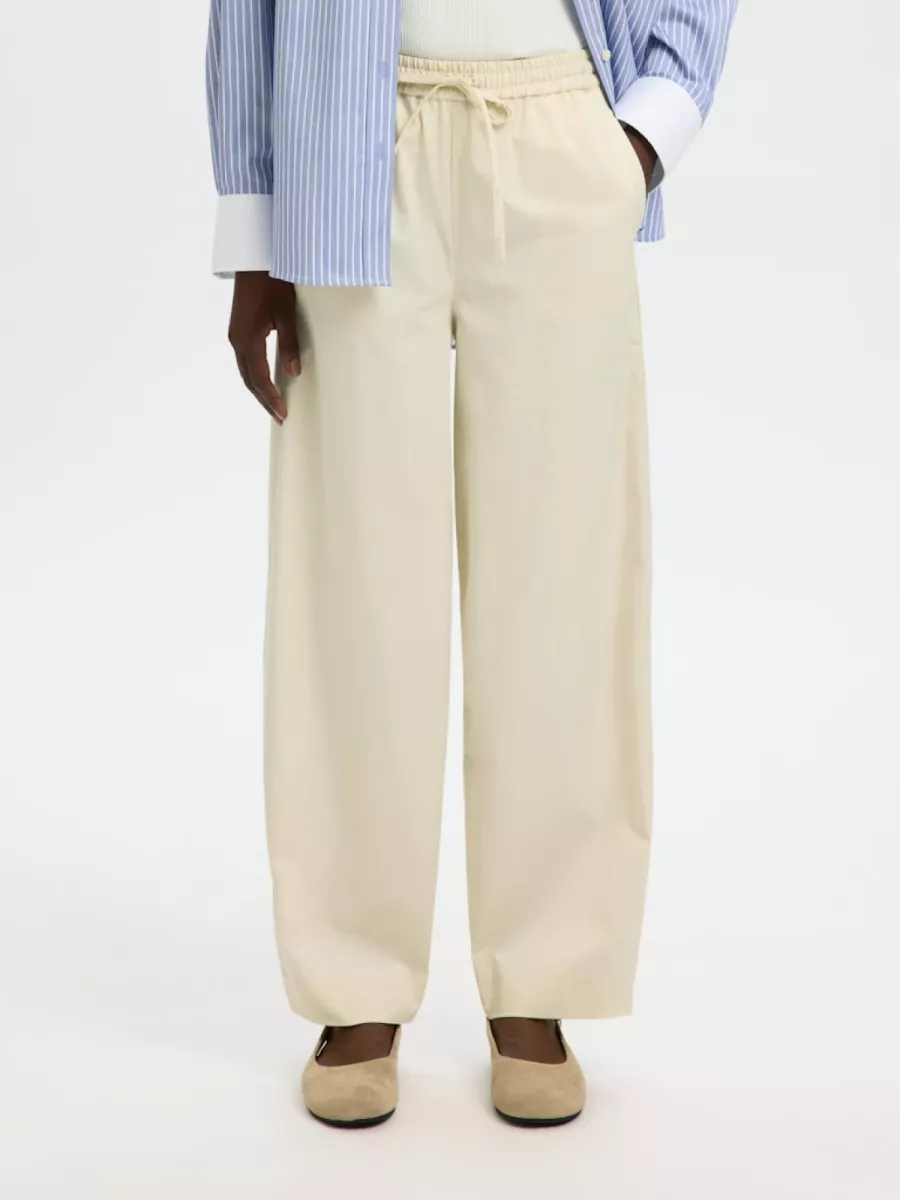 Selected Femme-SLFLOOSE BARREL JUMA HW PANT-16099971-Birch-CREME