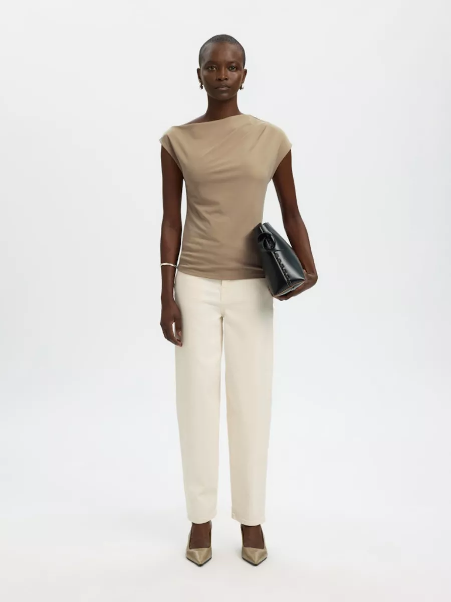 Selected Femme-SLFMOLLY SS TOP-16100727-Weathered Teak-BRUIN