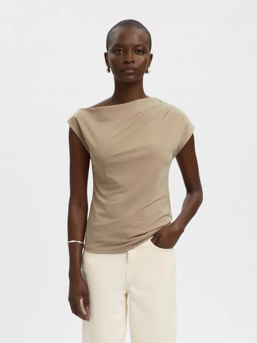 Selected Femme-SLFMOLLY SS TOP-16100727-Weathered Teak-BRUIN