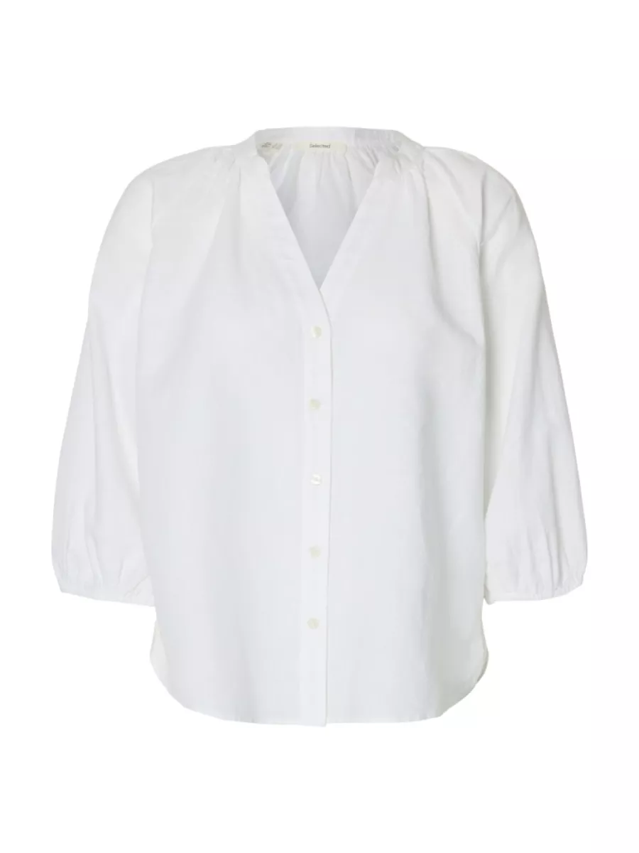 Selected Femme-SLWCLEO-ALBERTA LINEN BLEND SHIRT N-16099877-Bright White-WIT