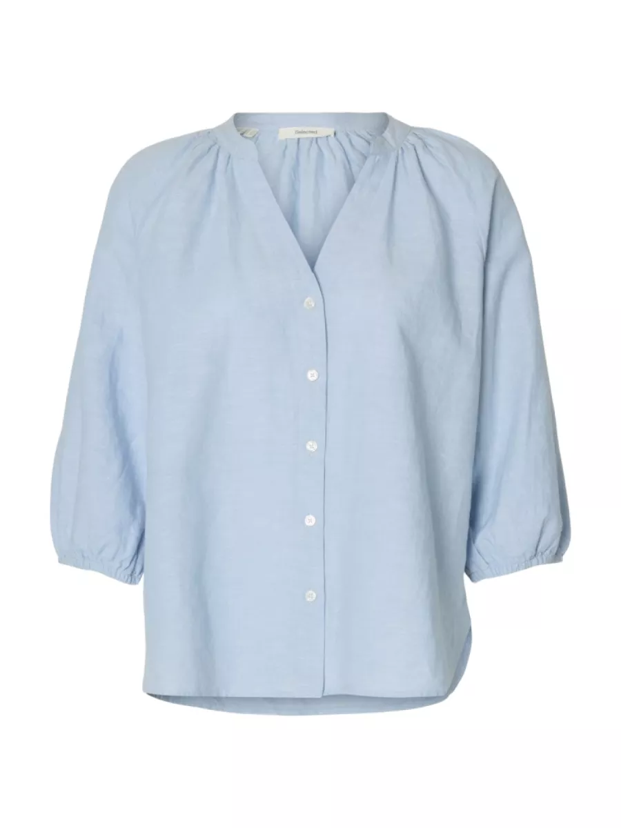 Selected Femme-SLWCLEO-ALBERTA LINEN BLEND SHIRT N-16099877-Dusty Blue-BLUE