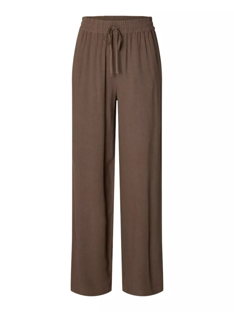 Selected Femme-SLWVIVA-GULIA HW LONG SUN PANT NOOS-16089062-Chocolate Chip-CHOCOLADE