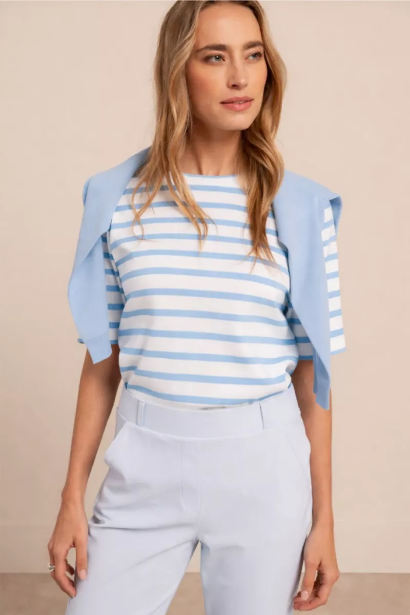 STUDIO ANNELOES-Annika stripe t-shirt-13598-1170 Off white pastel blue-OFF WHITE