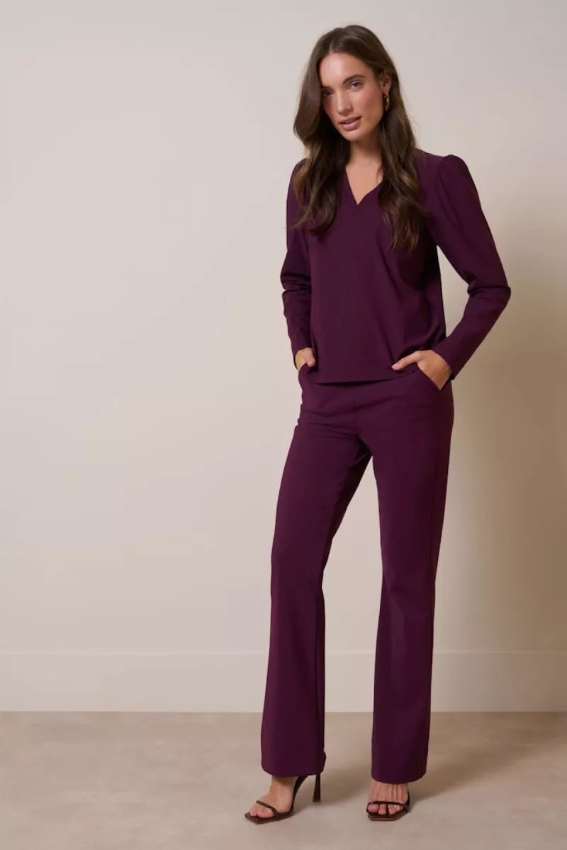 STUDIO ANNELOES-Flair long bonded trousers-13347-3800 Blackberry-BORDEAUX