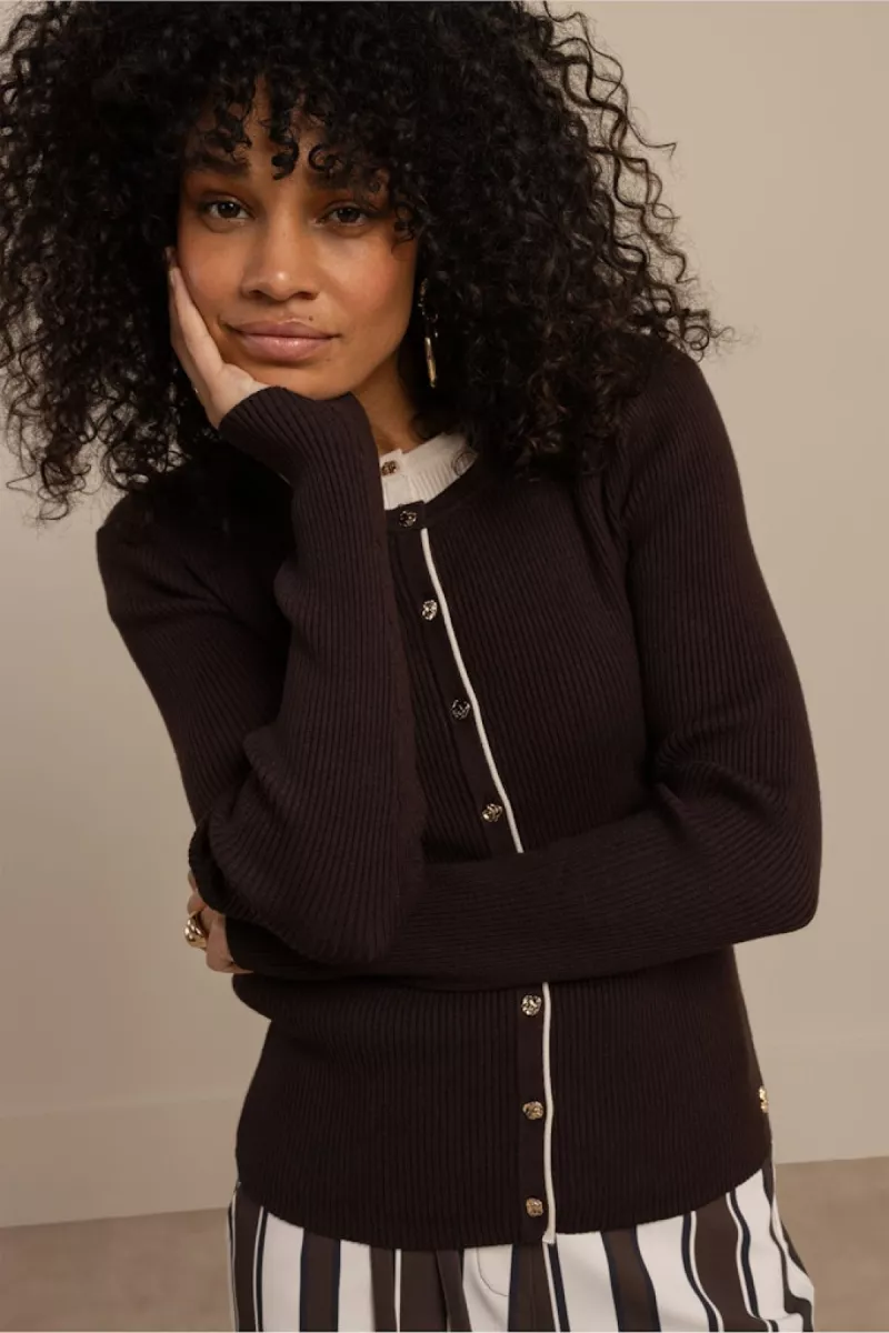 STUDIO ANNELOES-Sienna cardigan-13603-8700 Espresso-BRUIN