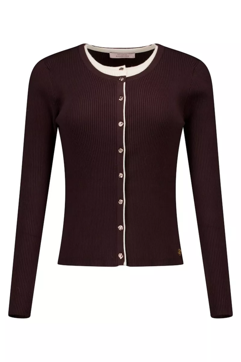 STUDIO ANNELOES-Sienna cardigan-13603-8700 Espresso-BRUIN