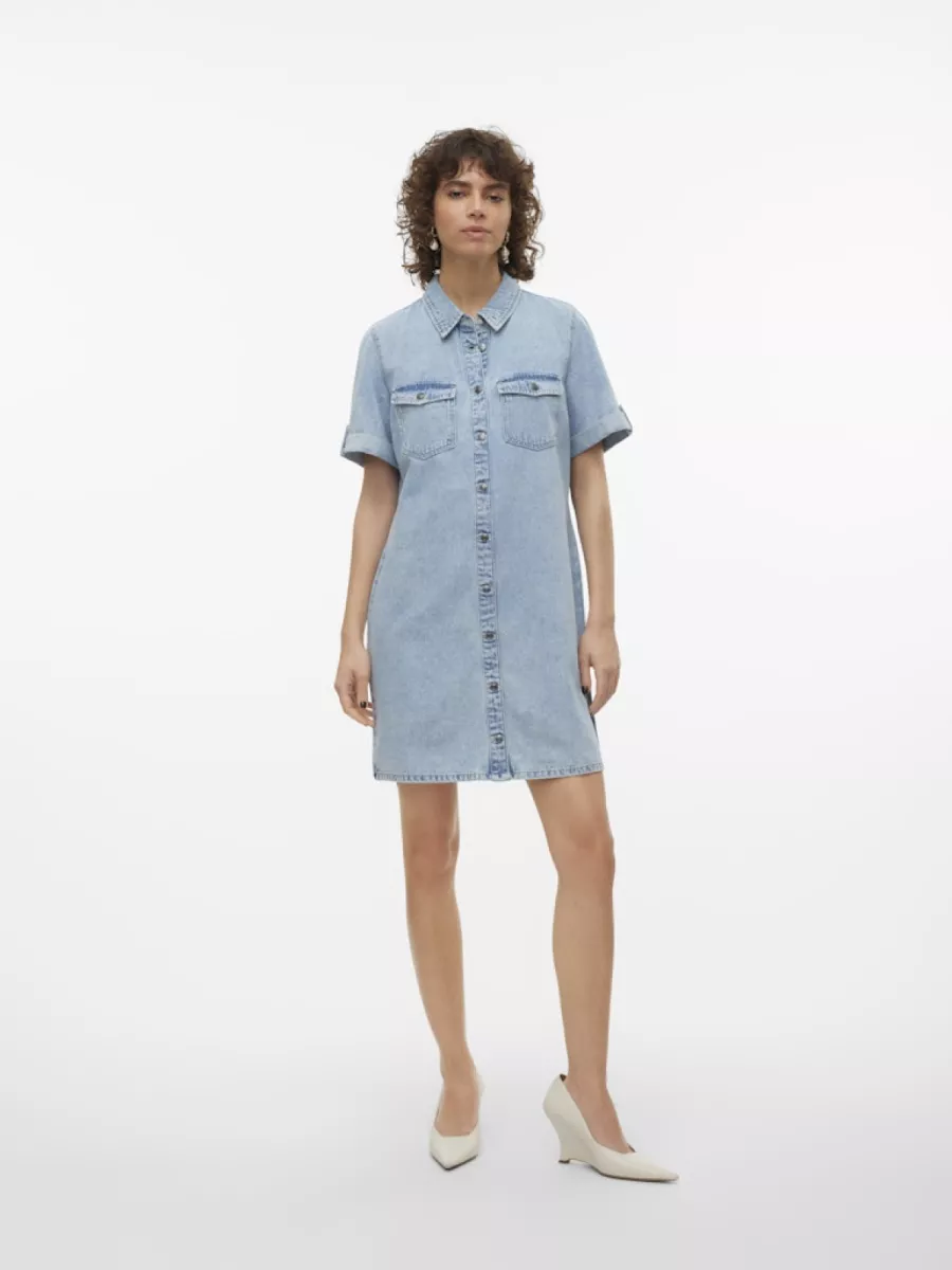 VERO MODA-VMJENNIE SS SHORT DENIM DRESS GA NO-10309665-Light Blue Denim-LICHT DENIM