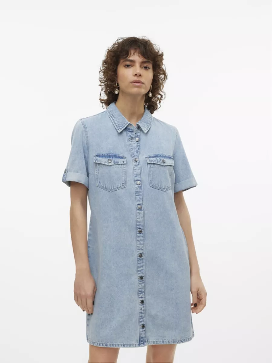 VERO MODA-VMJENNIE SS SHORT DENIM DRESS GA NO-10309665-Light Blue Denim-LICHT DENIM
