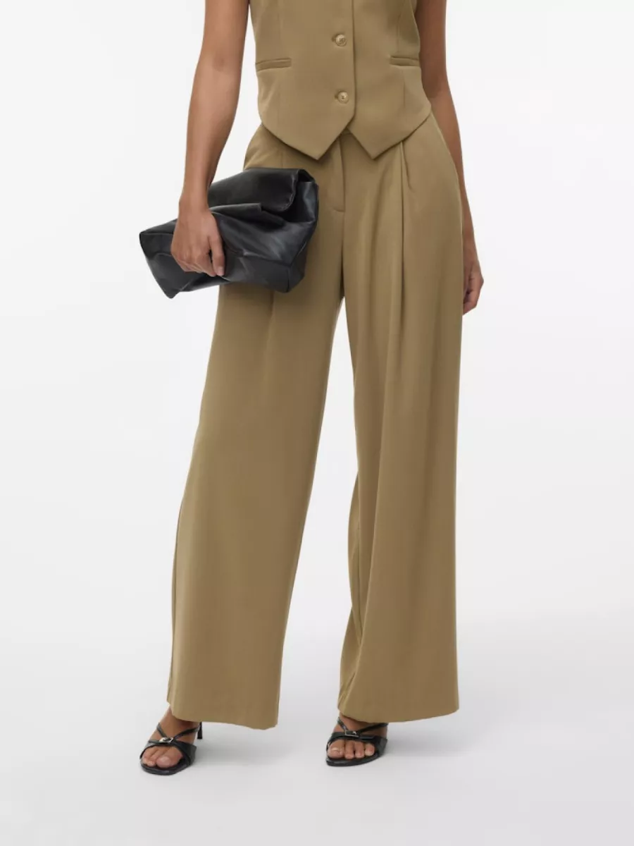 VERO MODA-VMTENA MW WIDE PANT-10340019-Kelp-BRUIN