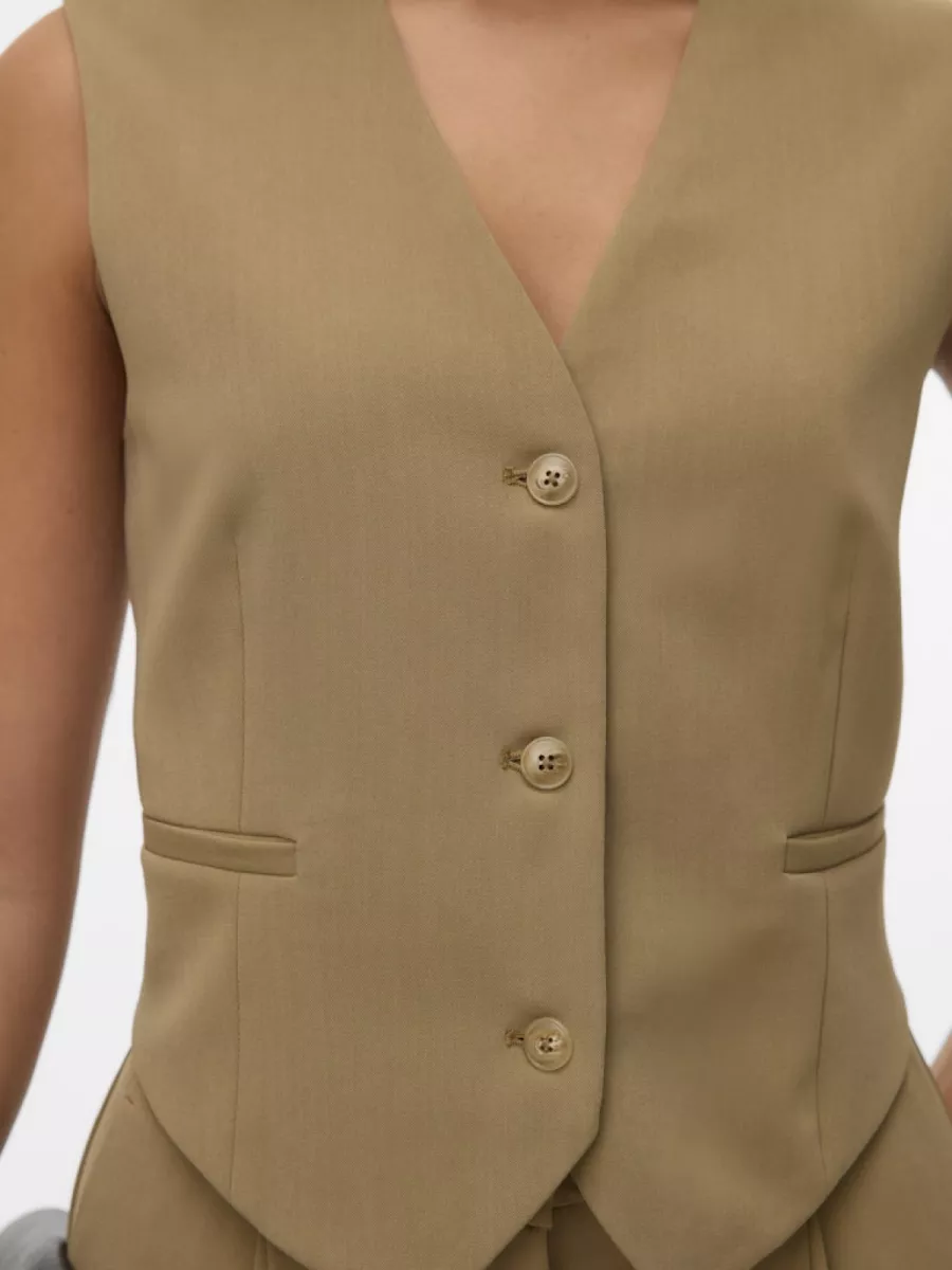 VERO MODA-VMTENA SL WAISTCOAT-10340018-Kelp-BRUIN