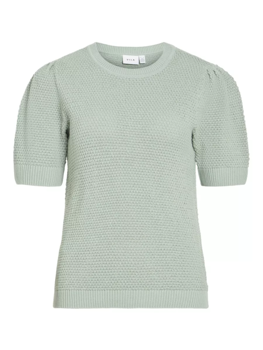 VILA-VIDALO O-NECK S/S KNIT TOP - NOOS-14084421-Blue Surf-ZEE GROEN